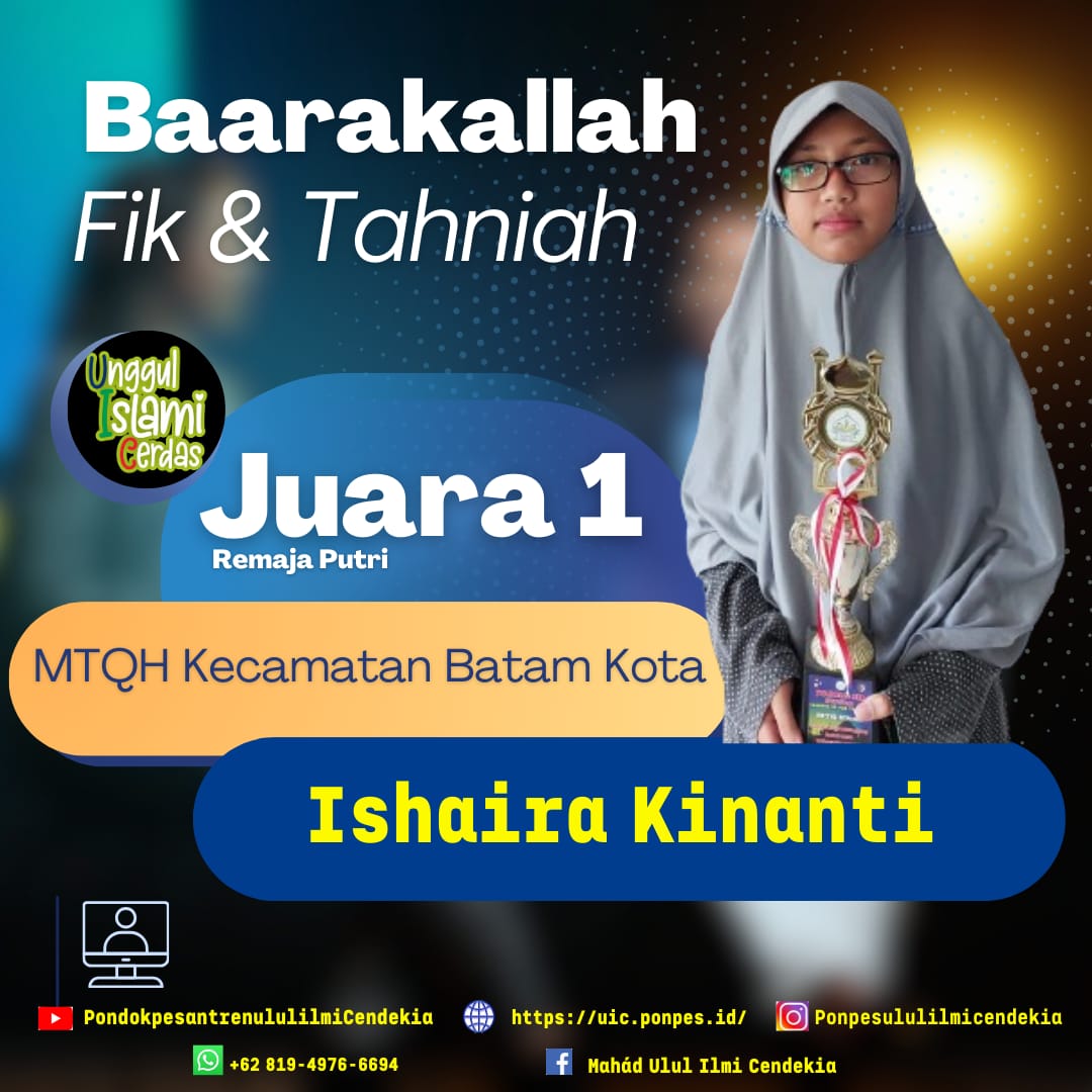 Ishaira Kinanti, Juara 1, MTQH Kecamatan Batam Kota.